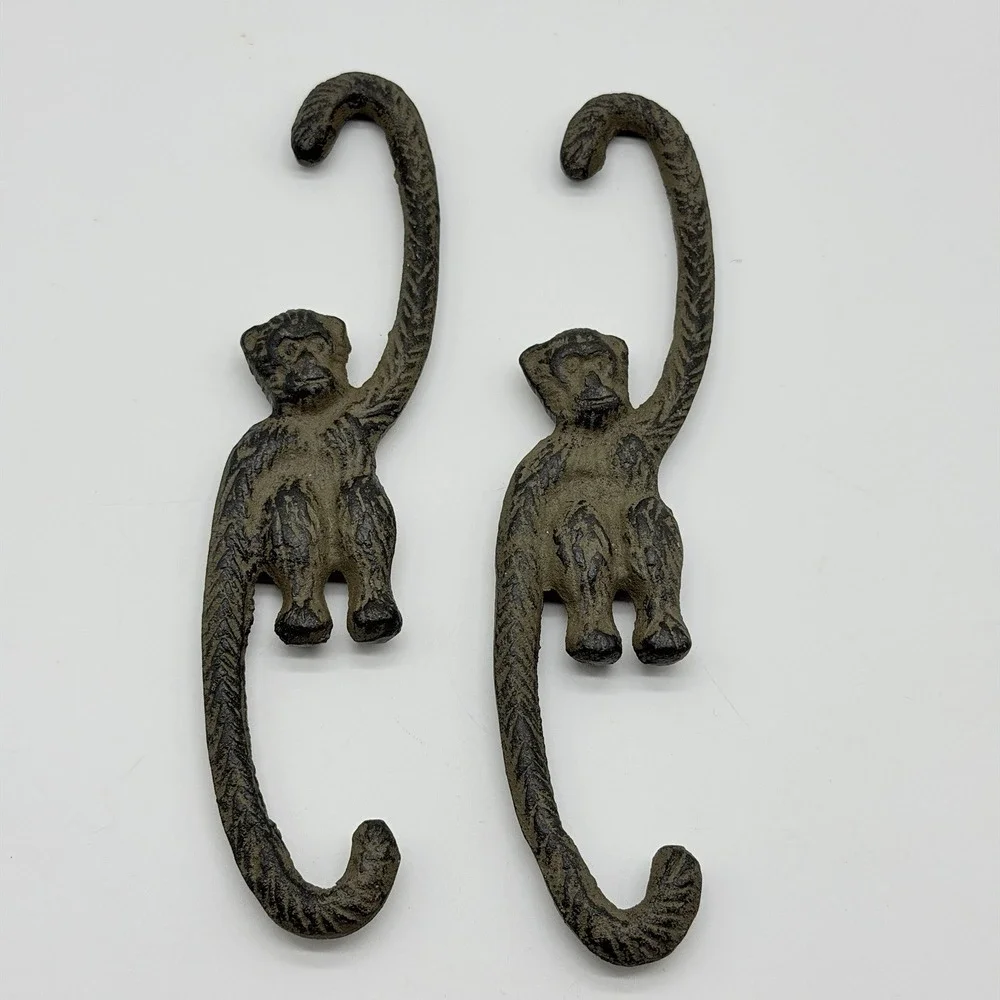 Cast Iron Plant Hangers Monkey Hook Set of‎ 2 Brown 8